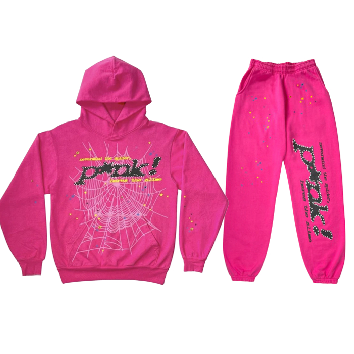 Black Printed Tracksuit Pink